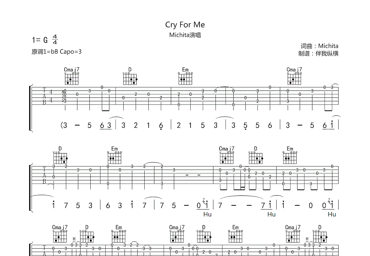 Cry For Me吉他谱预览图