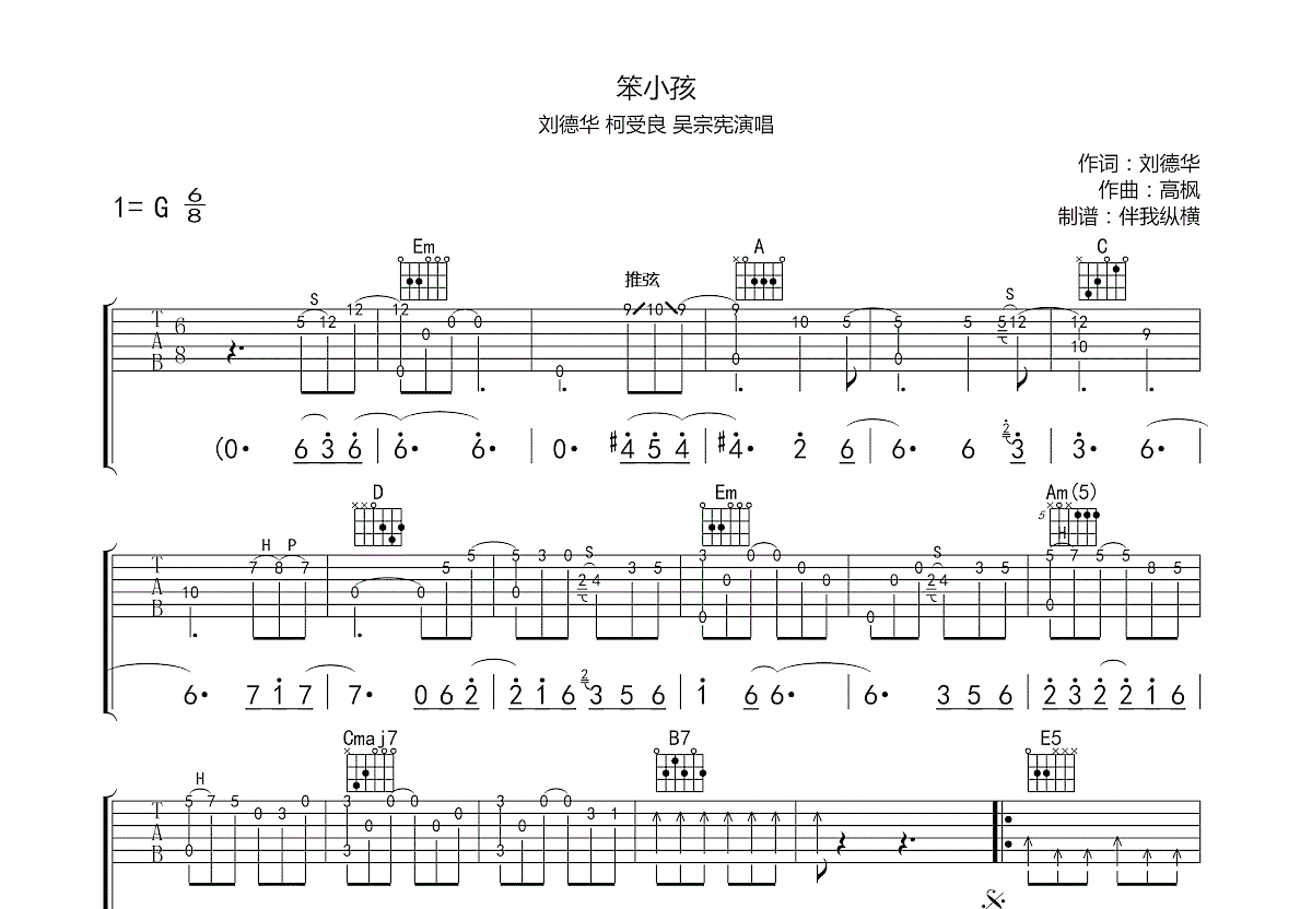 笨小孩吉他谱预览图