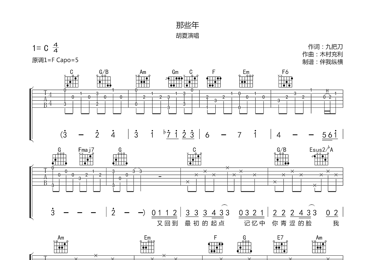 那些年吉他谱预览图