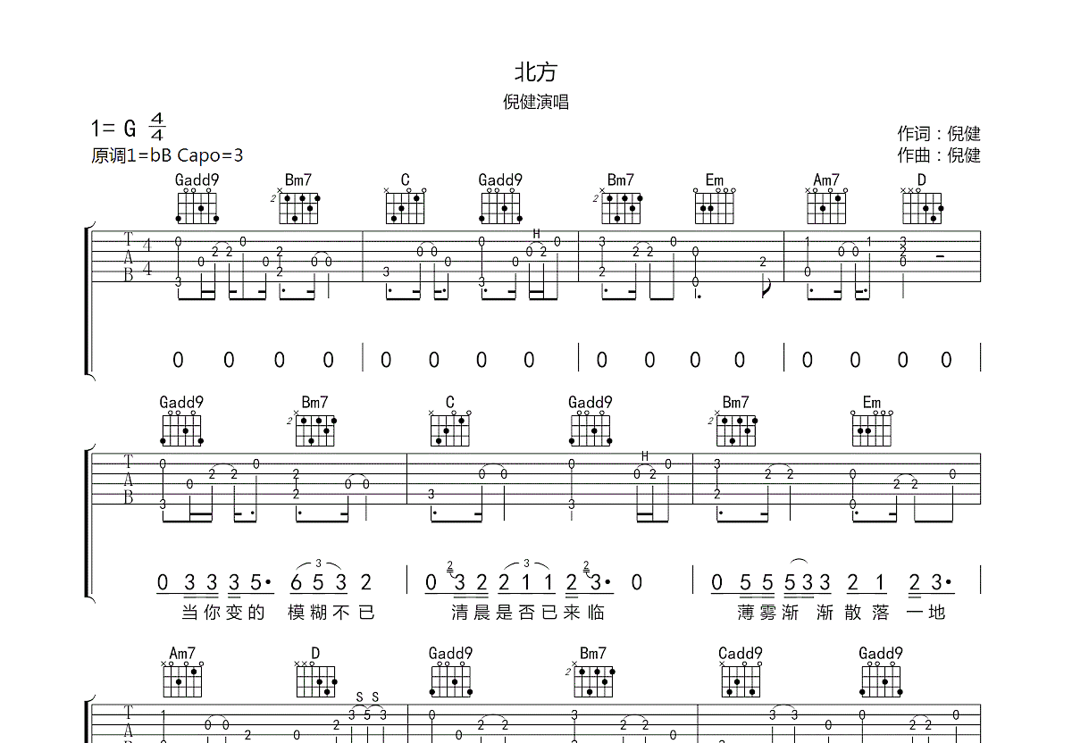 北方吉他谱预览图