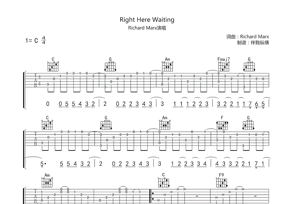 Right here waiting吉他谱预览图