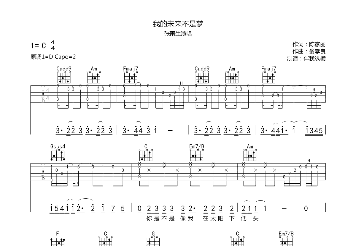 我的未来不是梦吉他谱预览图