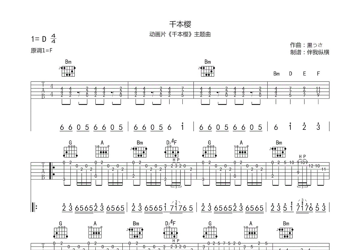 千本樱吉他谱预览图