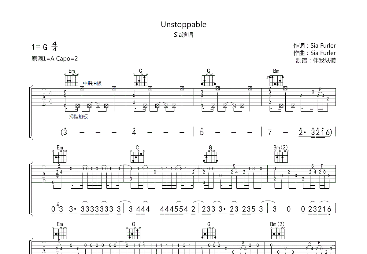 Unstoppable吉他谱预览图