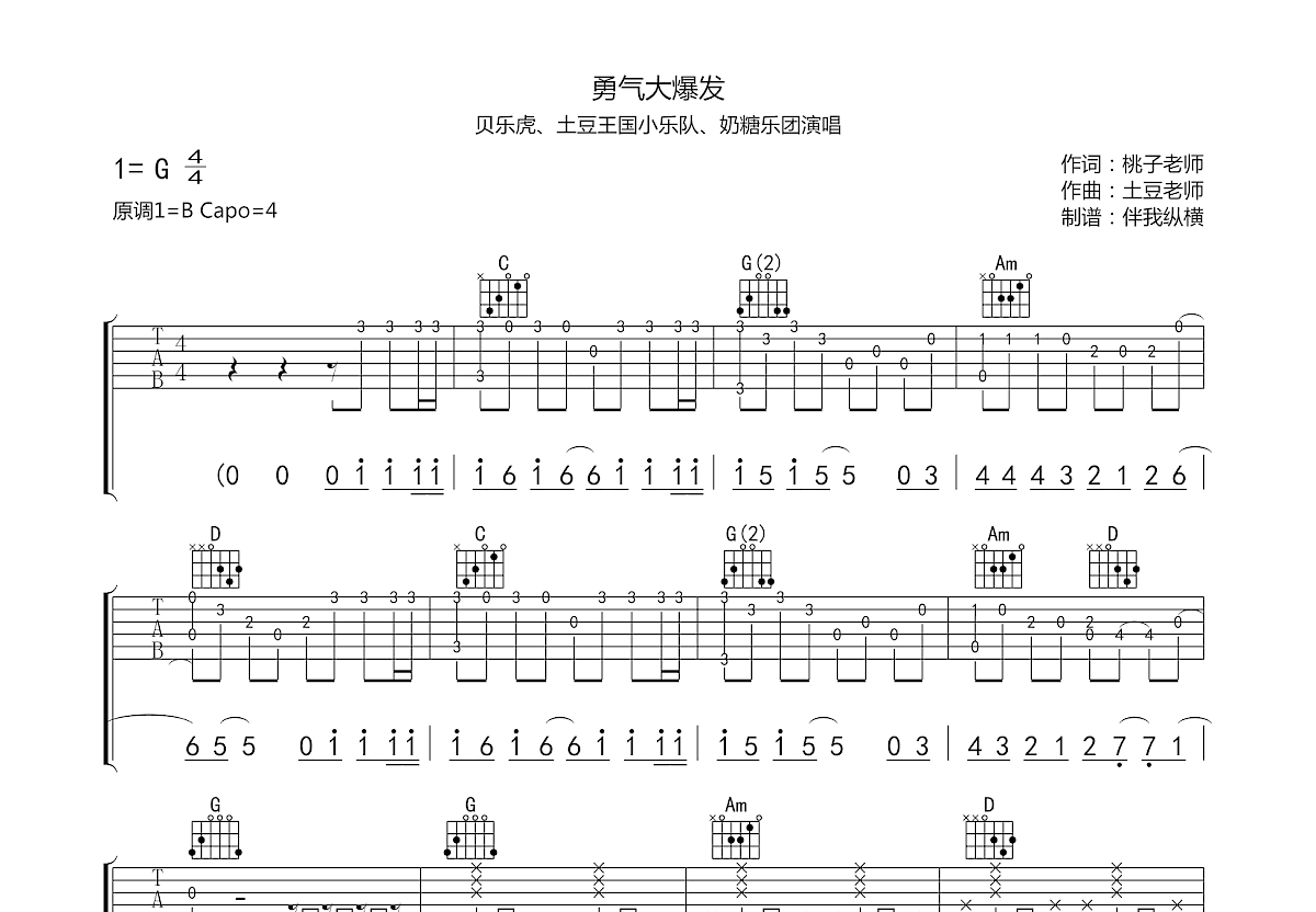 勇气大爆发吉他谱预览图