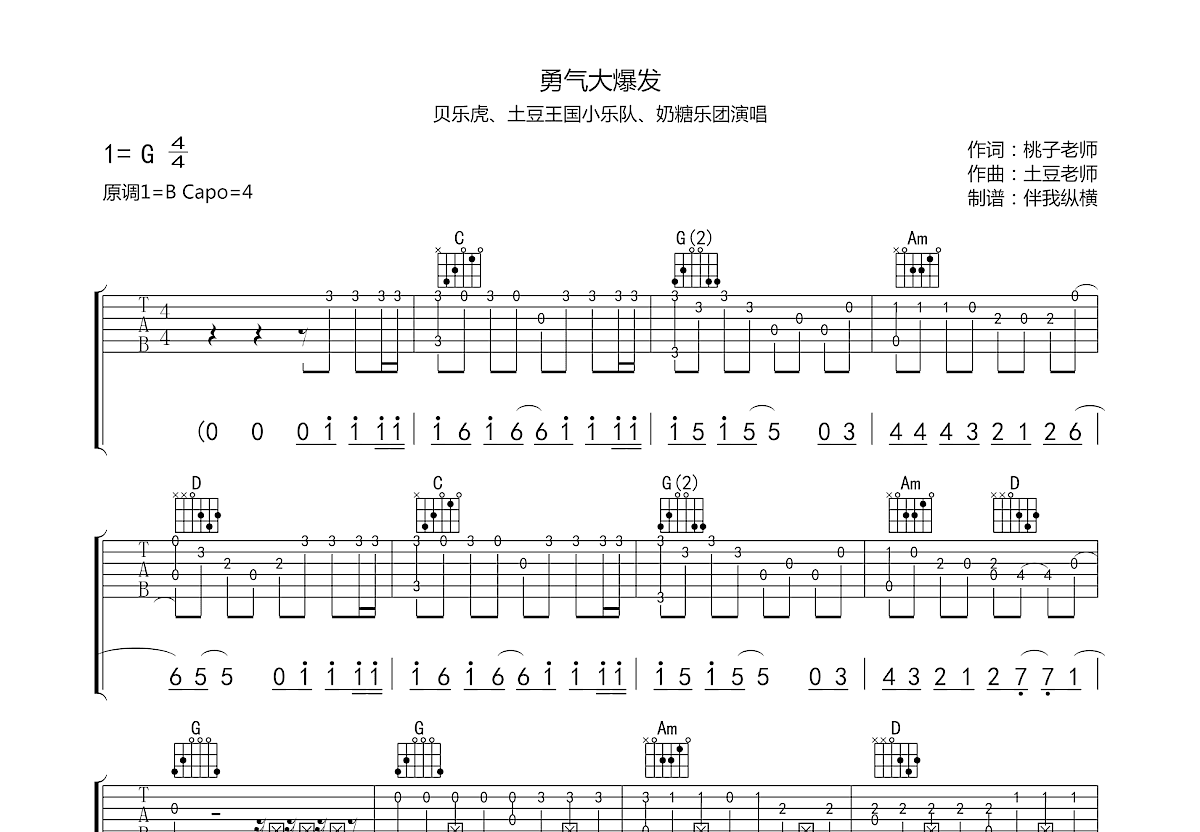 勇气大爆发吉他谱预览图