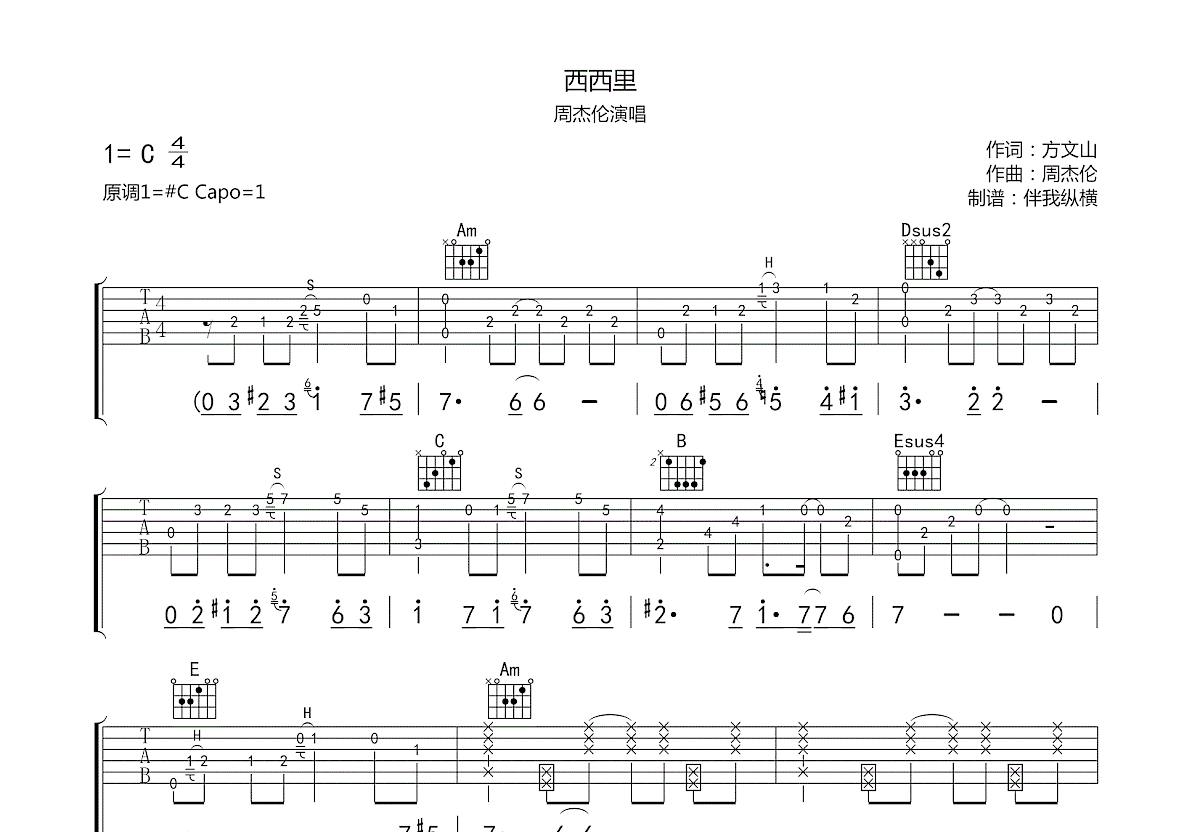 西西里吉他谱预览图