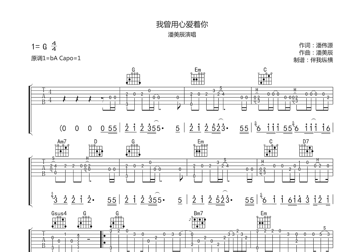 我曾用心爱着你吉他谱预览图