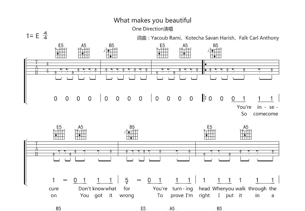 What makes you beautiful吉他谱预览图