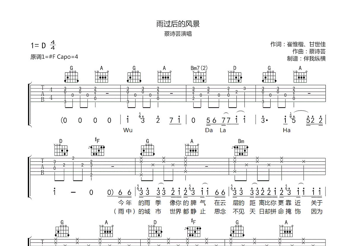 雨过后的风景吉他谱预览图