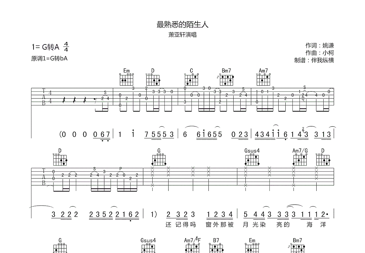 最熟悉的陌生人吉他谱预览图