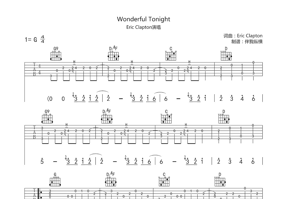 Wonderful Tonight吉他谱预览图