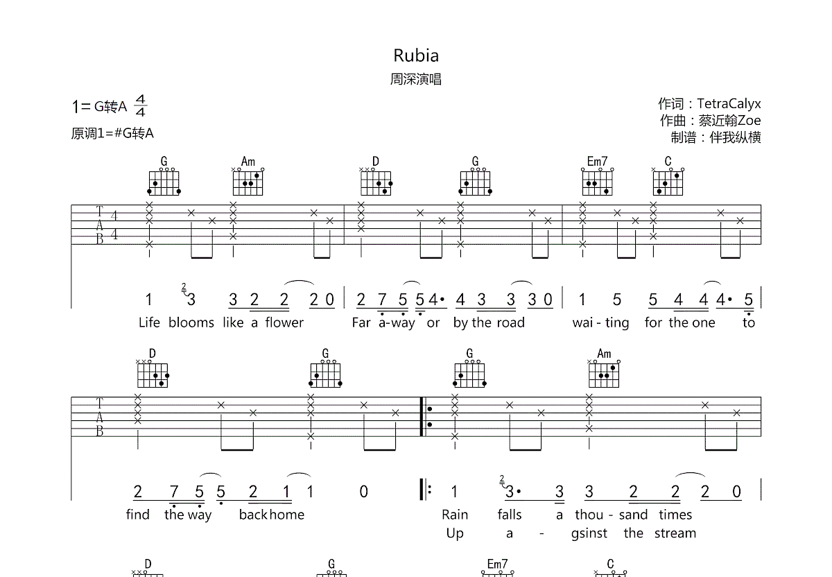 Rubia吉他谱预览图