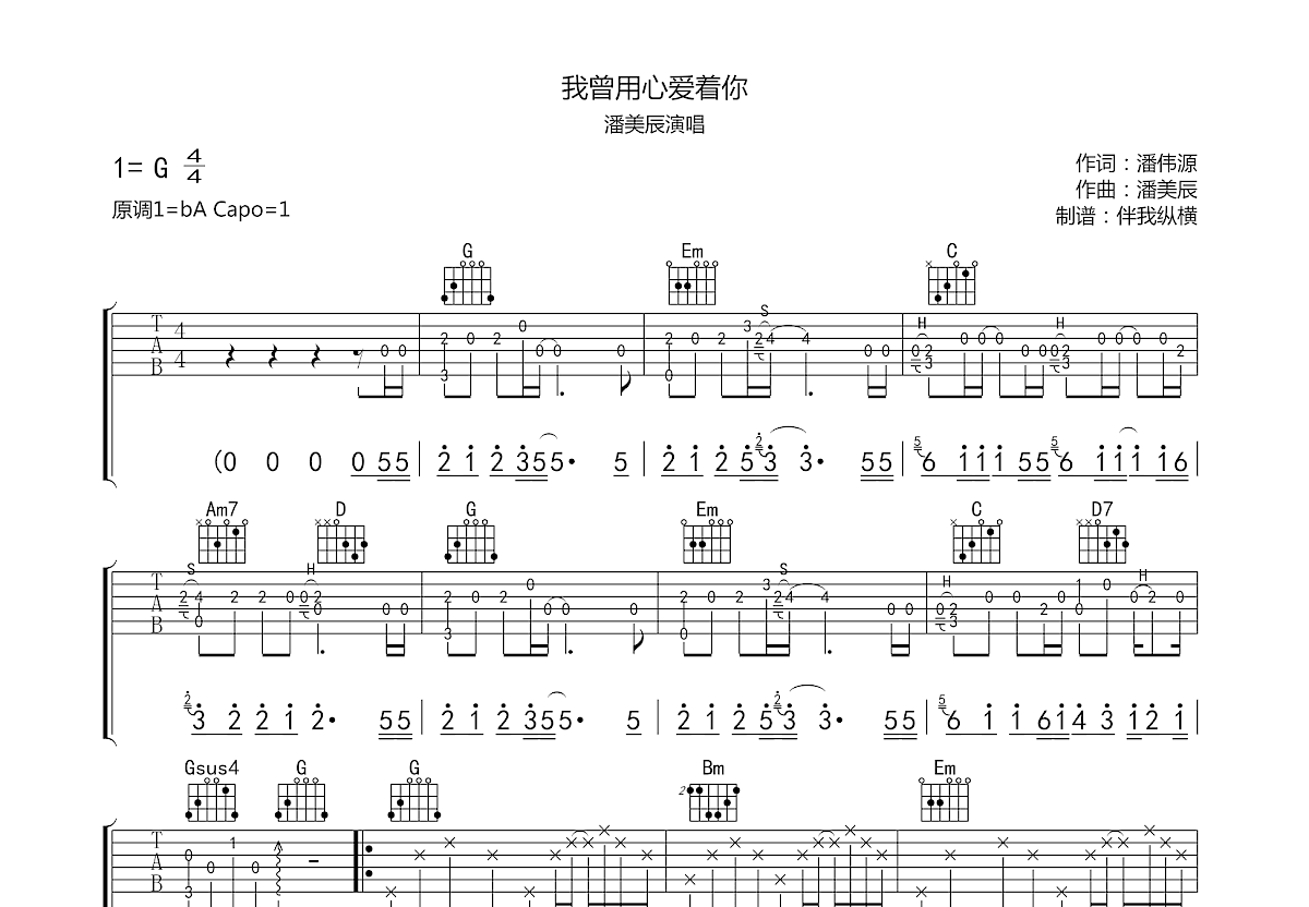 我曾用心爱着你吉他谱预览图