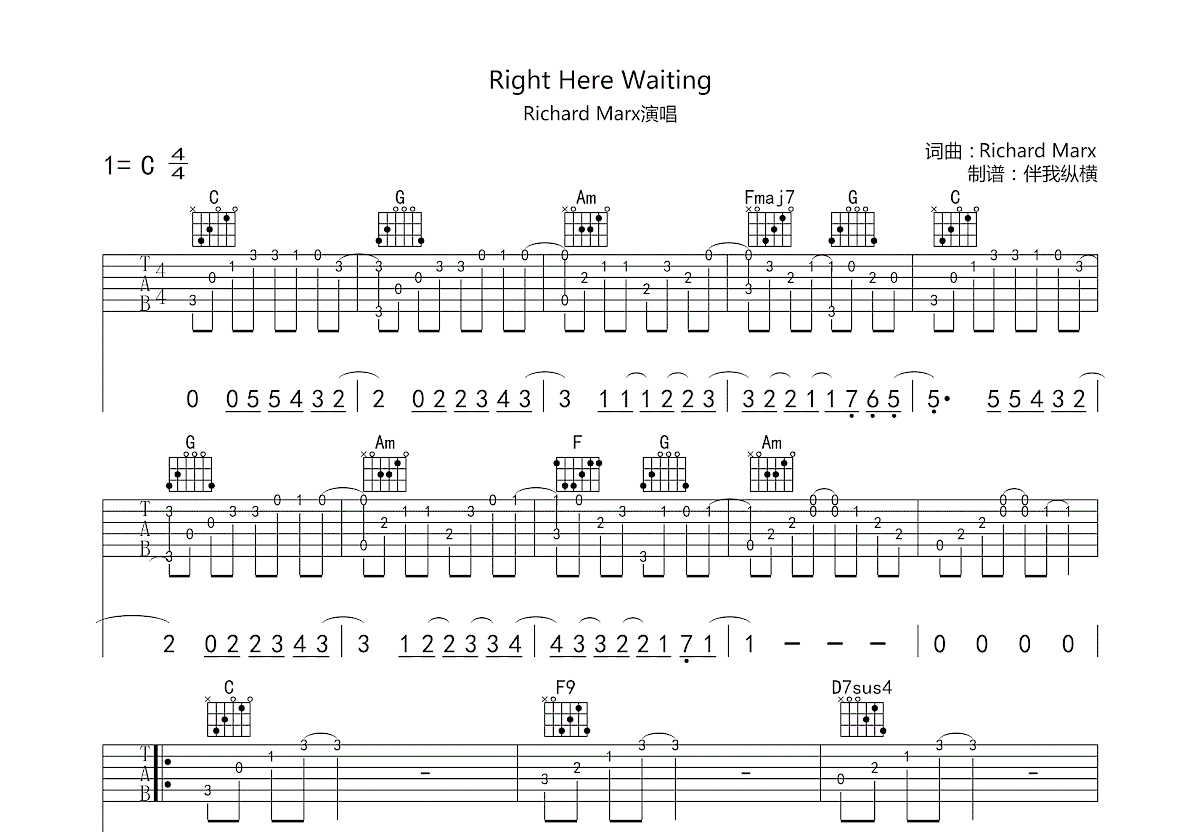 Right here waiting吉他谱预览图