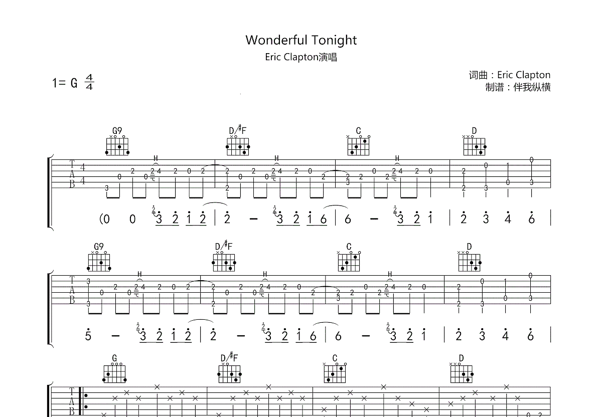Wonderful Tonight吉他谱预览图