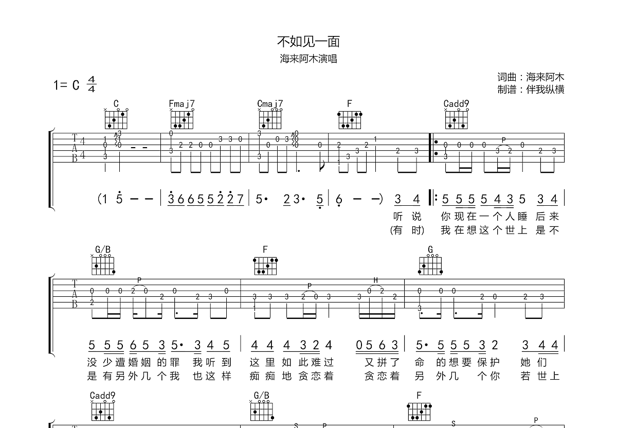 不如见一面吉他谱预览图