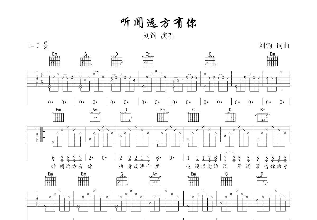 听闻远方有你吉他谱预览图