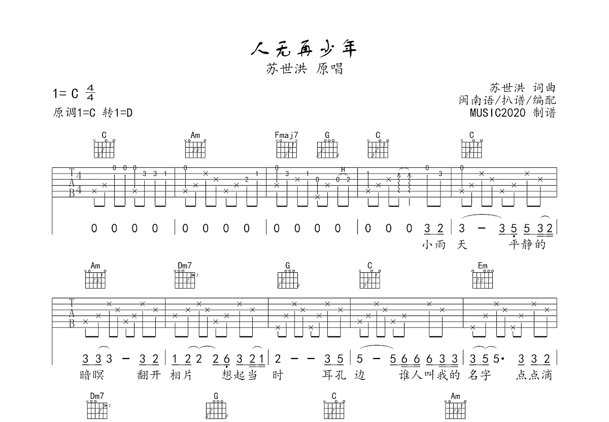 人无再少年吉他谱预览图