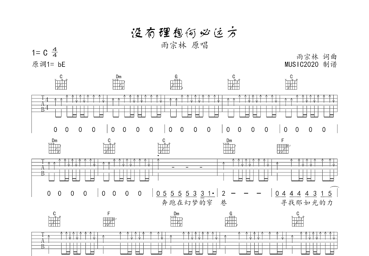 没有理想何必远方吉他谱预览图