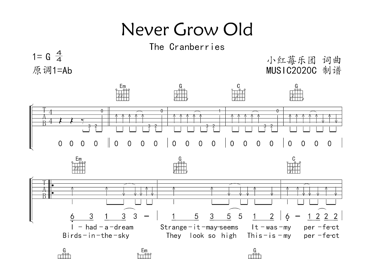 Never Grow Old吉他谱预览图