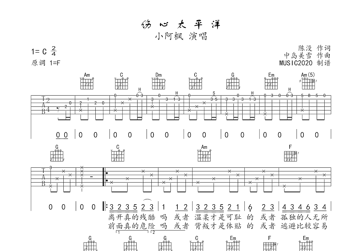 伤心太平洋吉他谱预览图