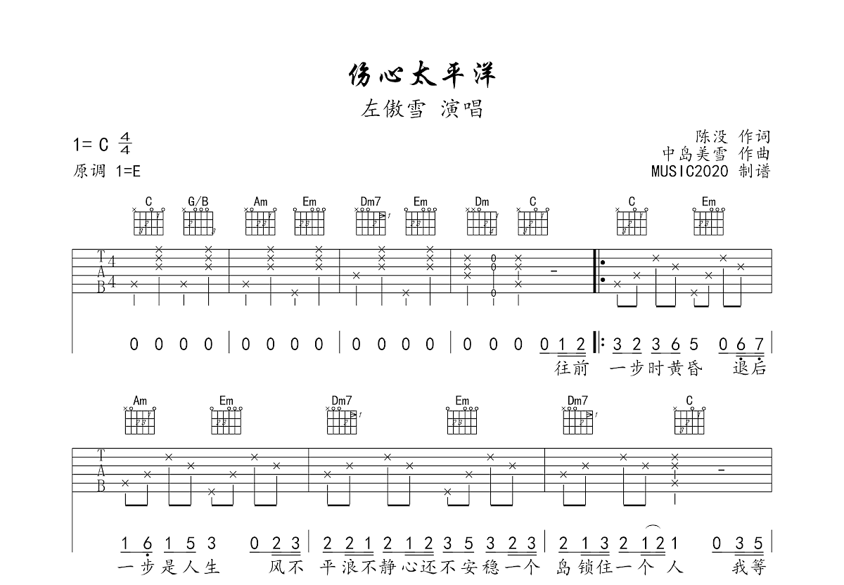 伤心太平洋吉他谱预览图