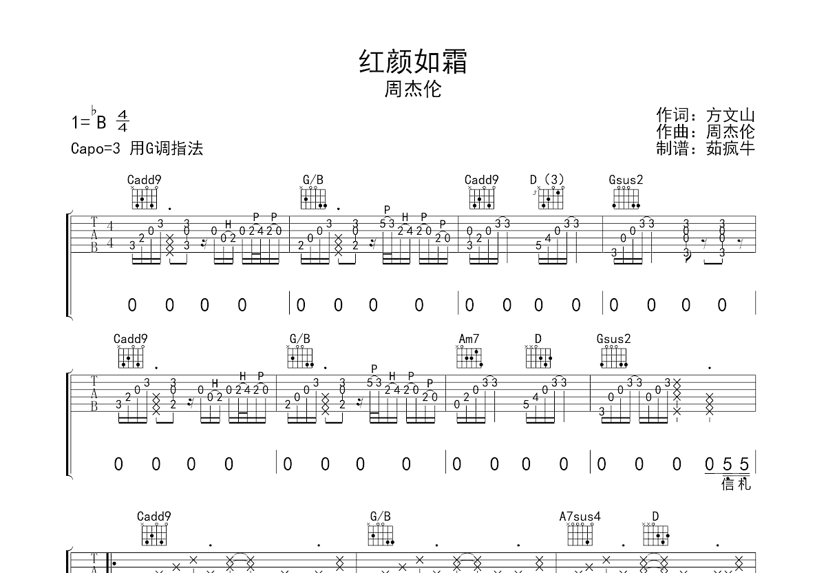 红颜如霜吉他谱预览图