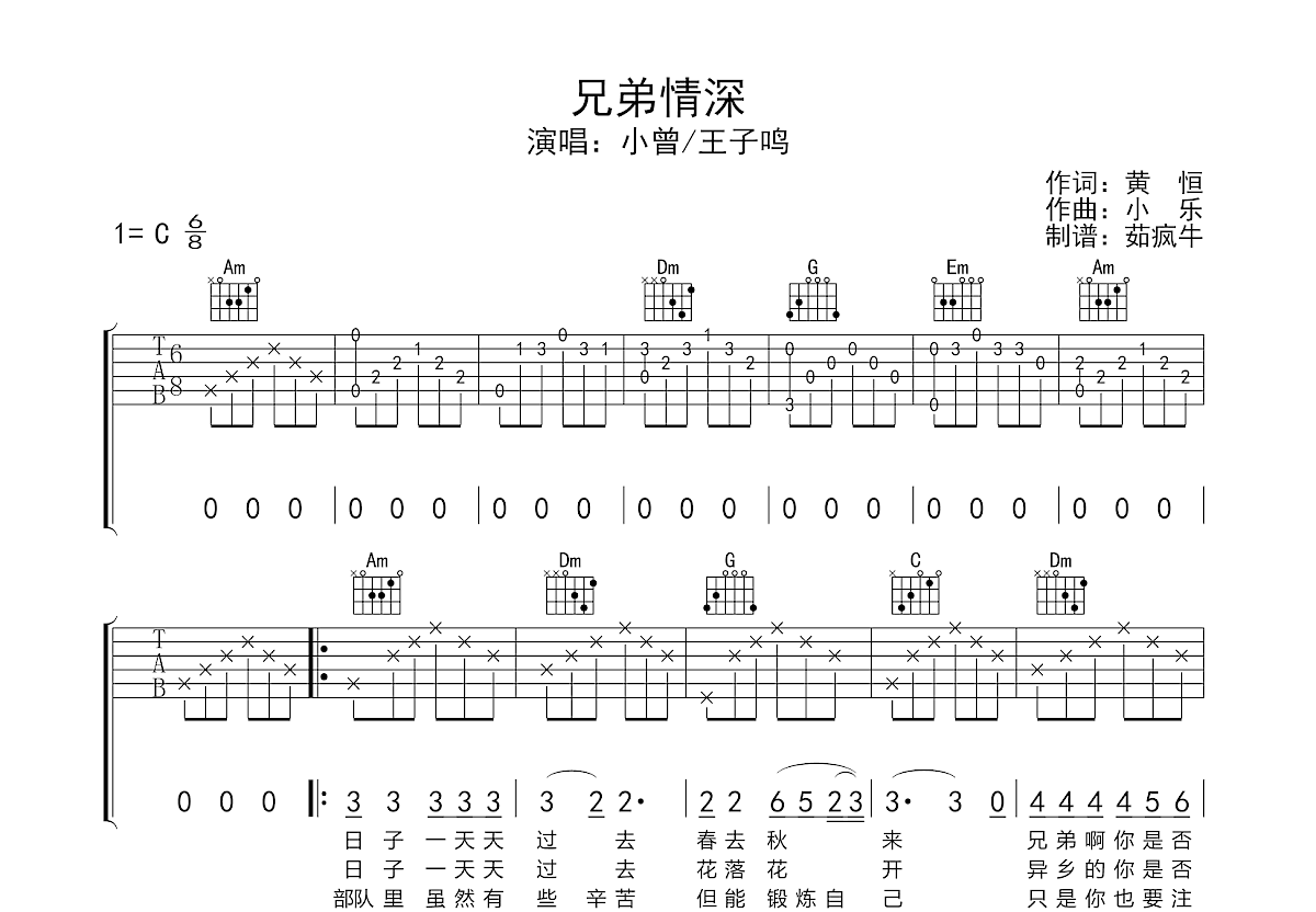 兄弟情深吉他谱预览图