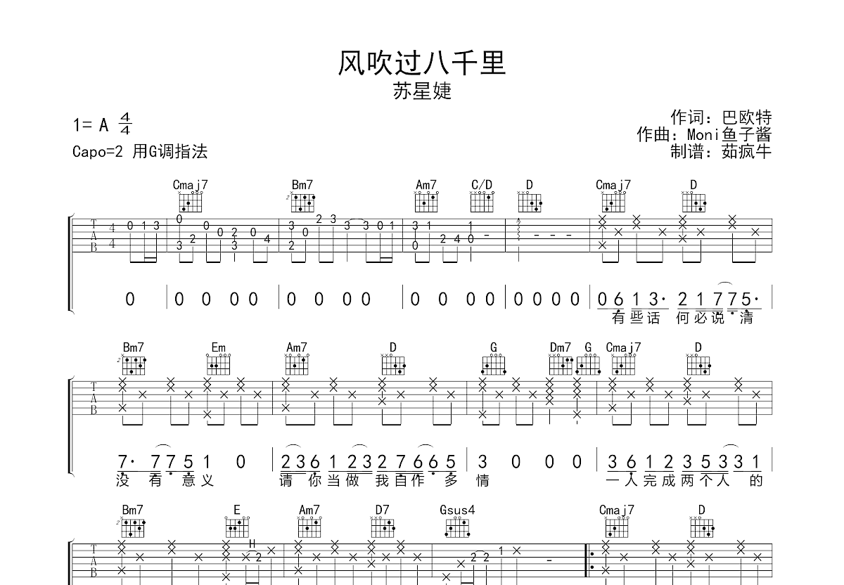 风吹过八千里吉他谱预览图