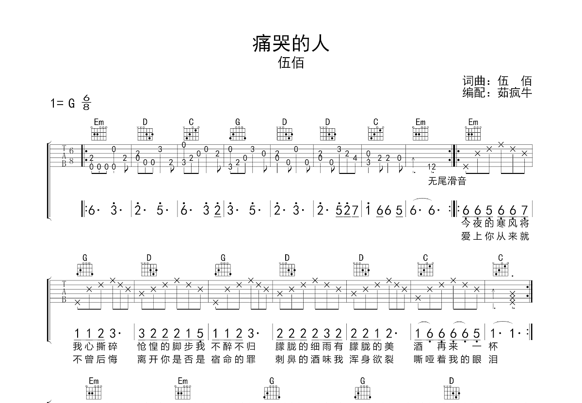 痛哭的人吉他谱预览图