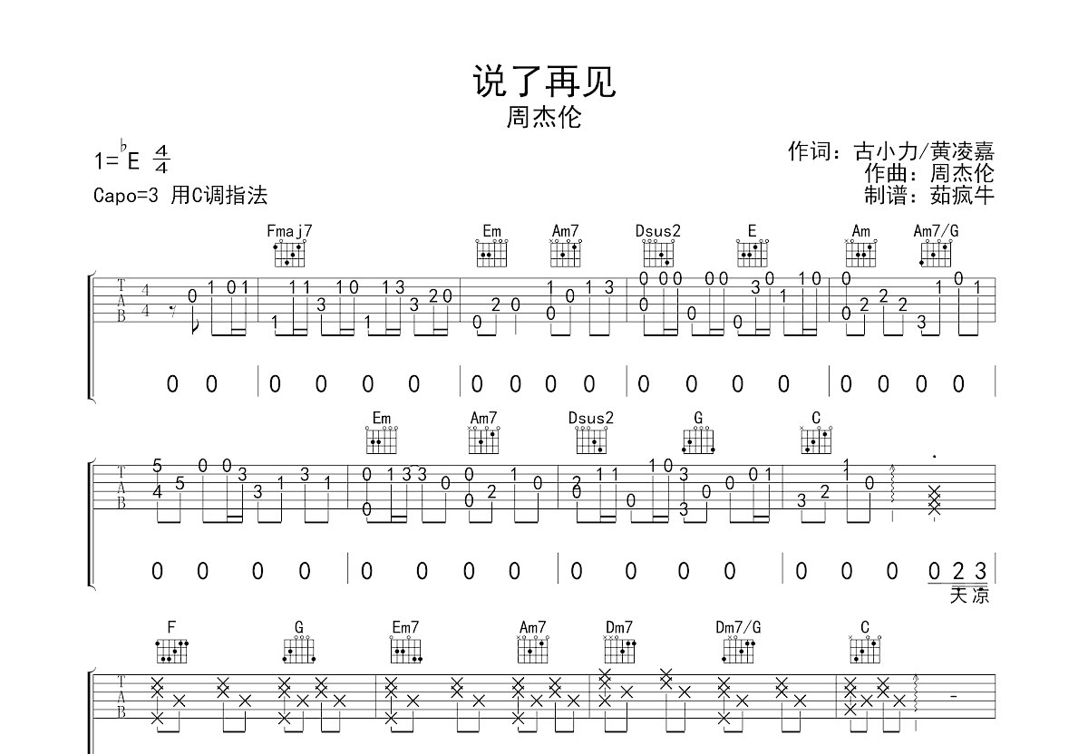 说了再见吉他谱预览图