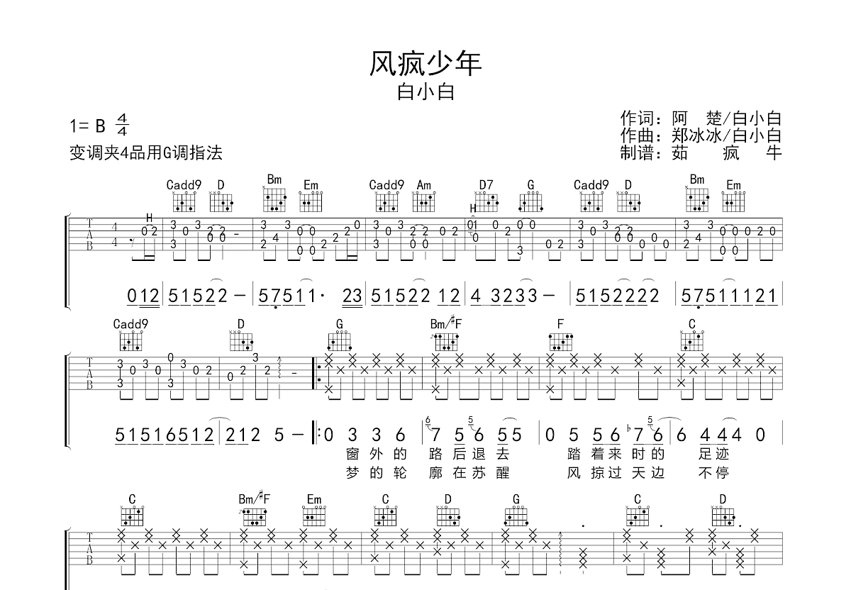 风疯少年吉他谱预览图