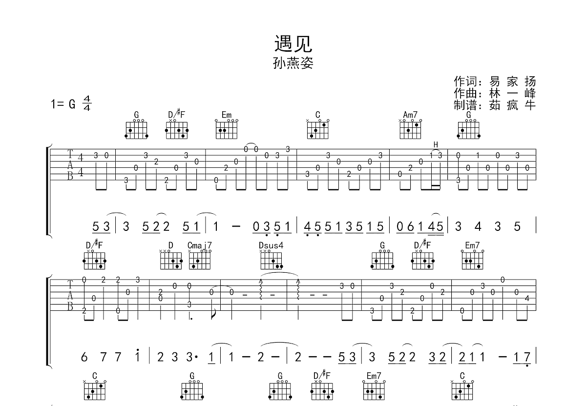 遇见吉他谱预览图