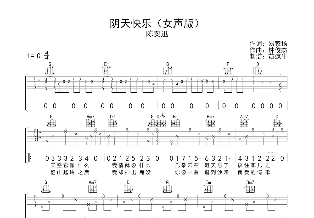 阴天快乐吉他谱预览图