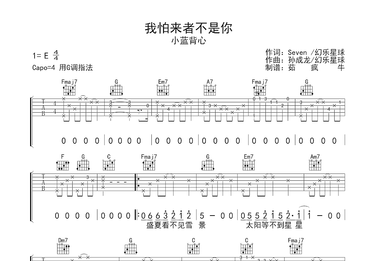 我怕来者不是你吉他谱预览图