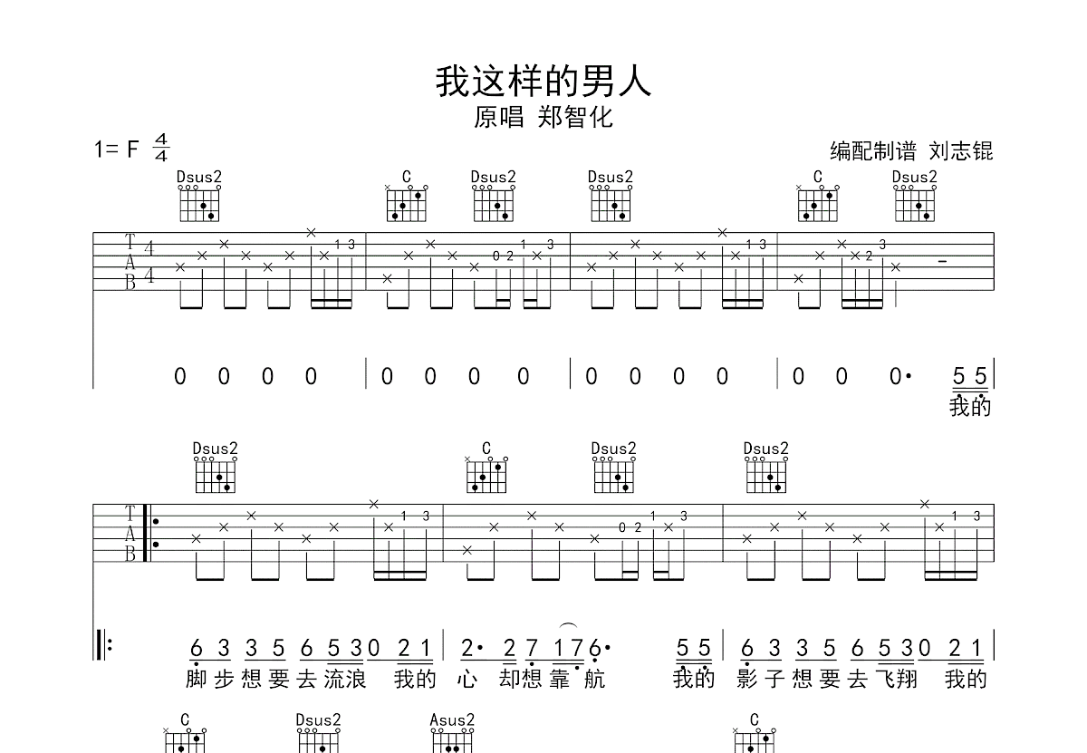 我这样的男人吉他谱_郑智化_F调弹唱