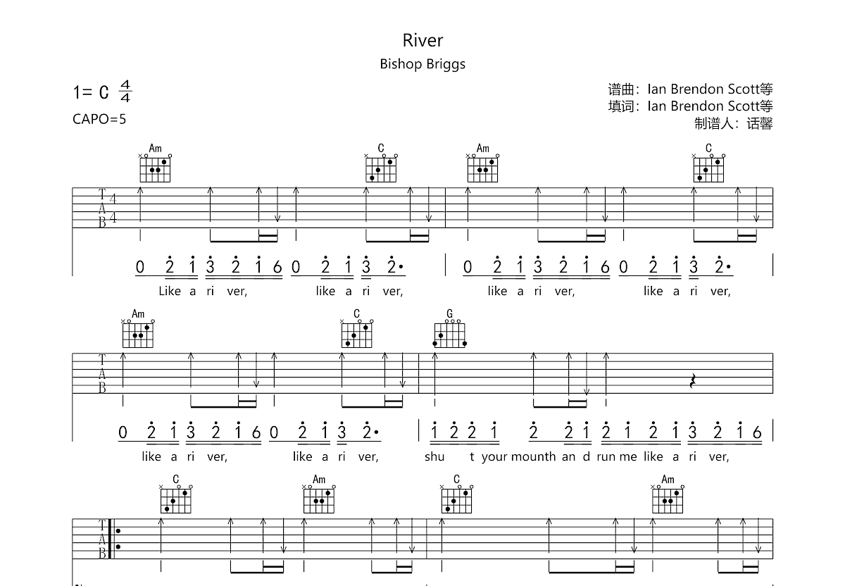 River吉他谱预览图