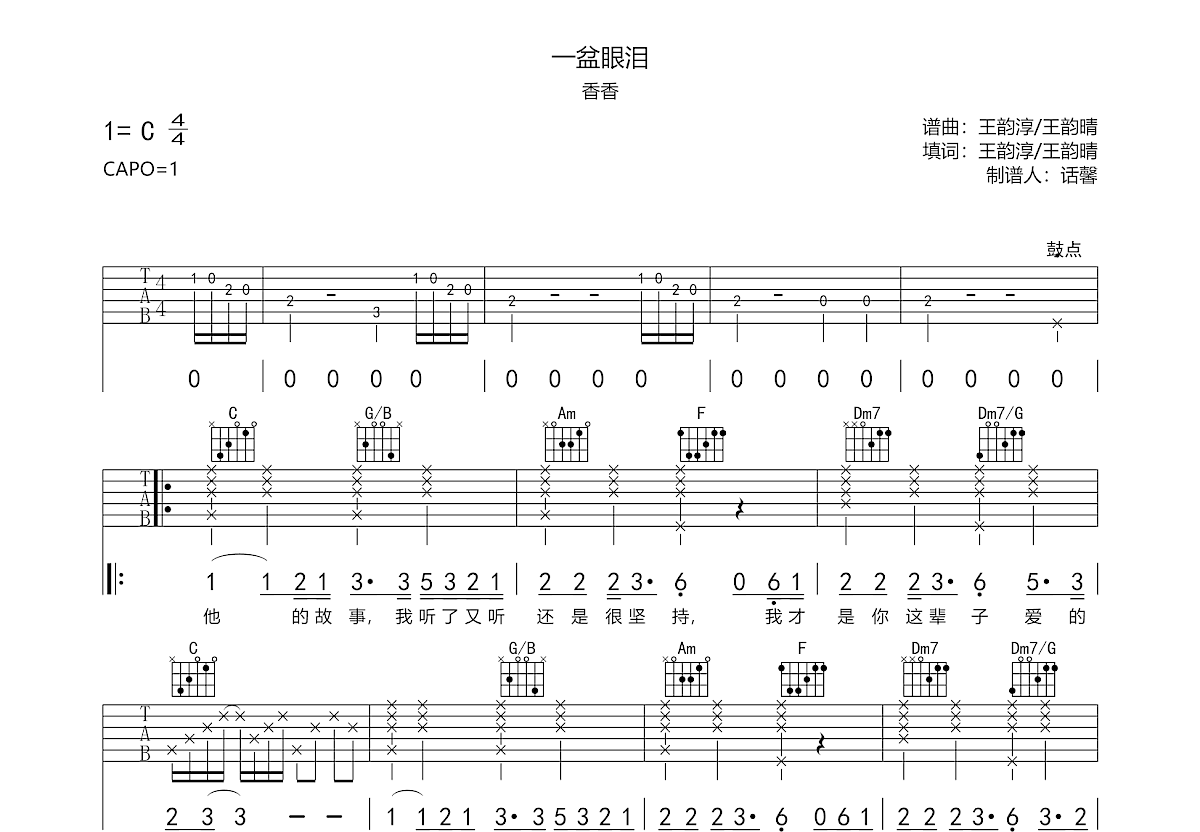 一盆眼泪吉他谱预览图