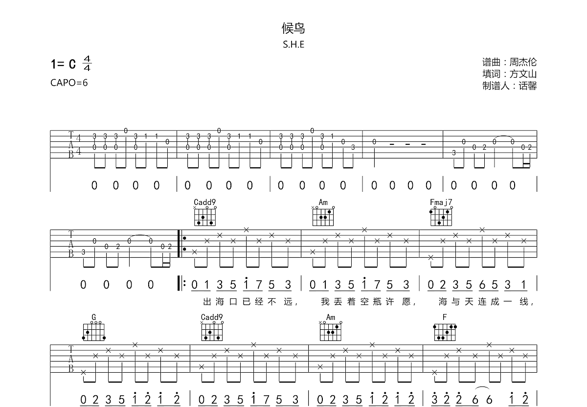 候鸟吉他谱预览图
