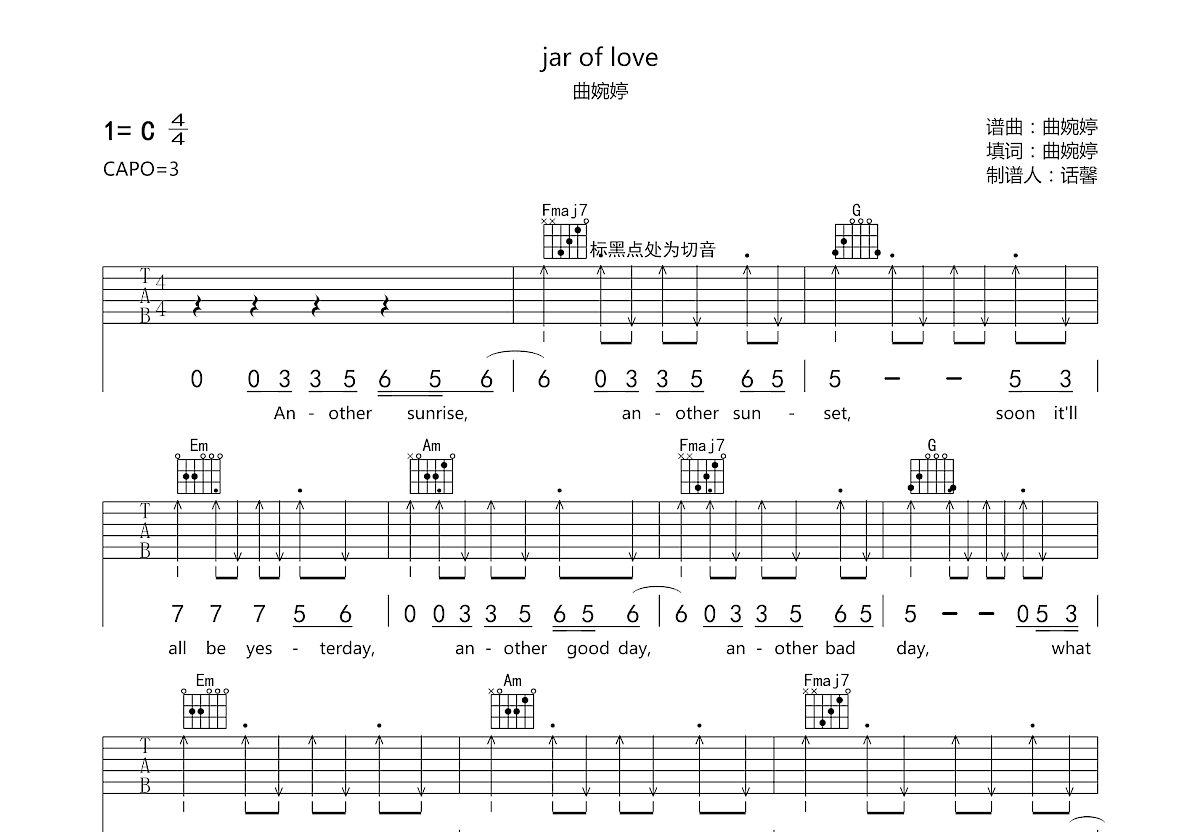 Jar of Love吉他谱预览图
