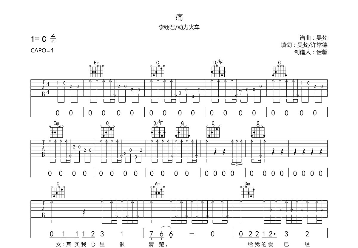 痛吉他谱预览图