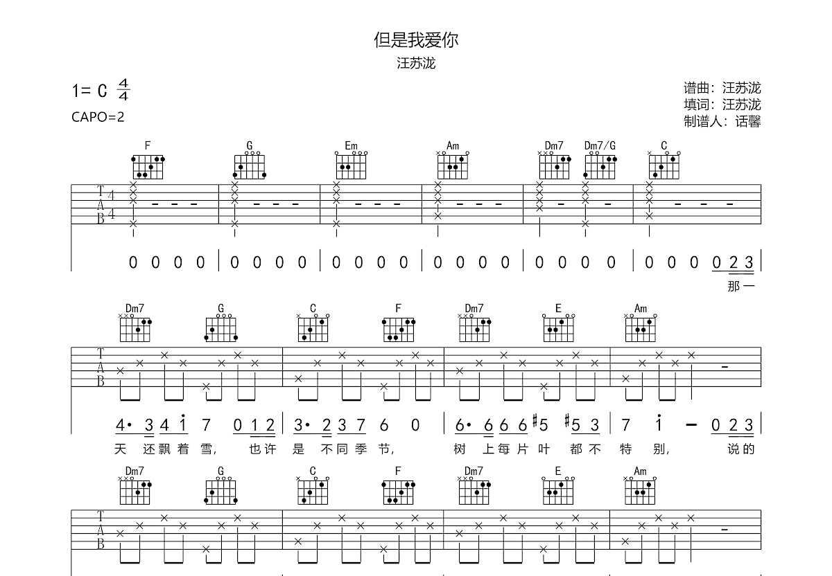 但是我爱你吉他谱预览图