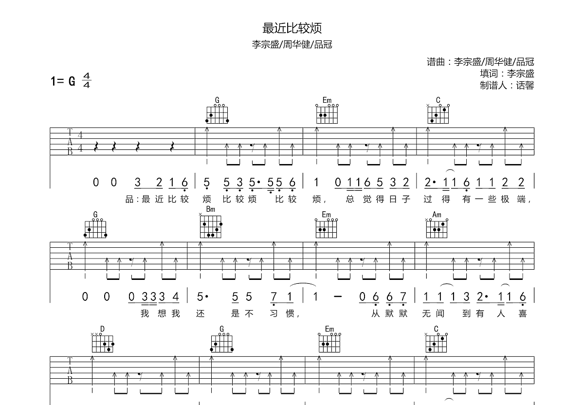 最近比较烦吉他谱预览图