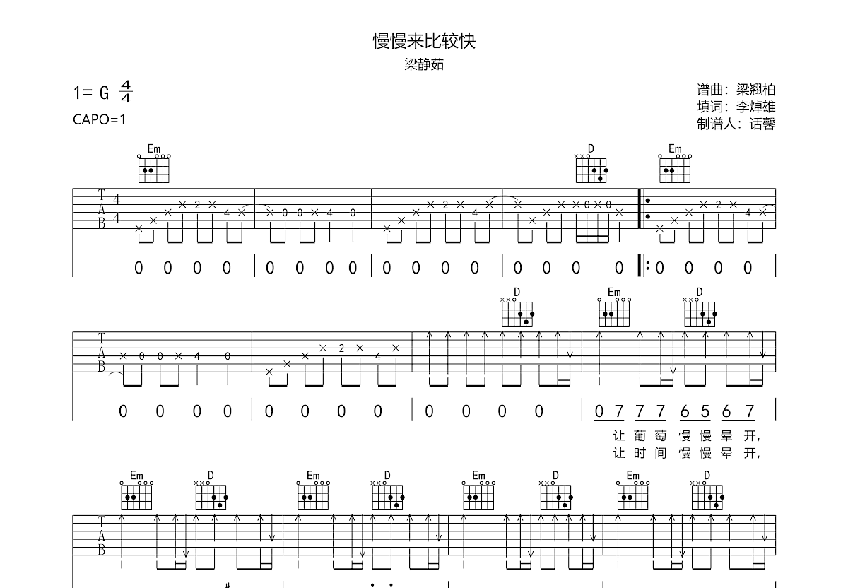 慢慢来比较快吉他谱预览图