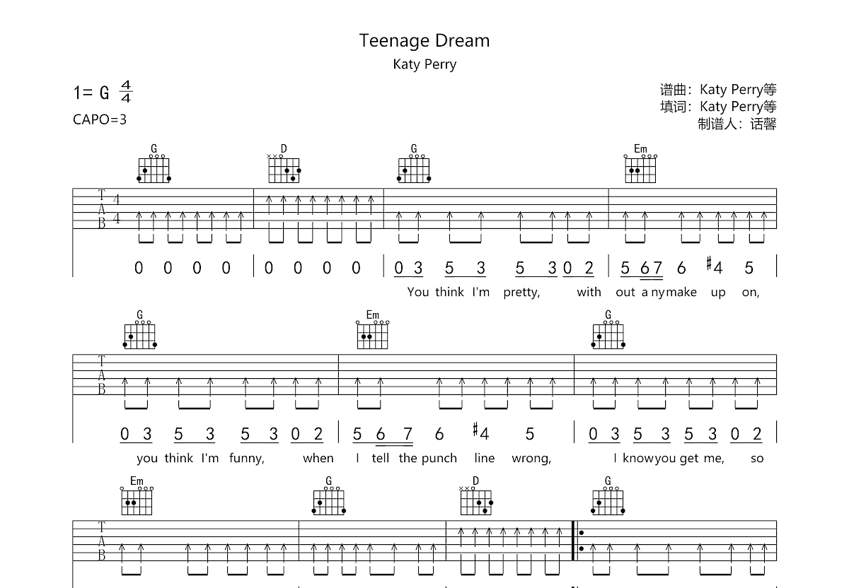 Teenage Dream吉他谱预览图