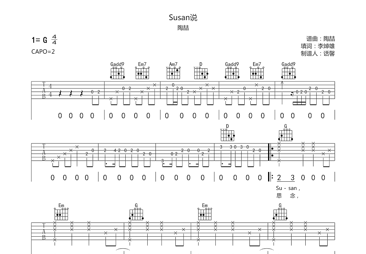 Susan说吉他谱预览图