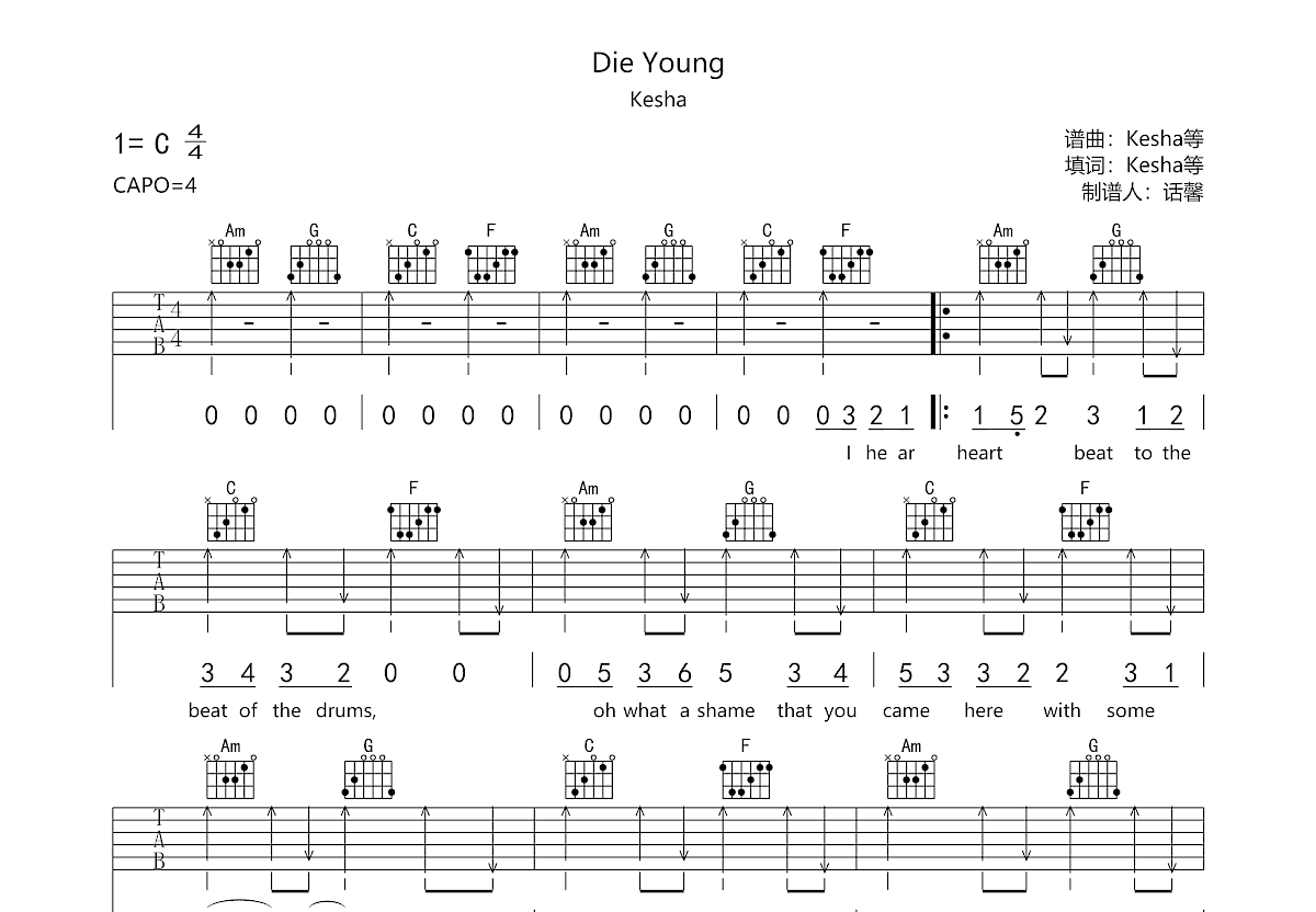 Die Young吉他谱预览图