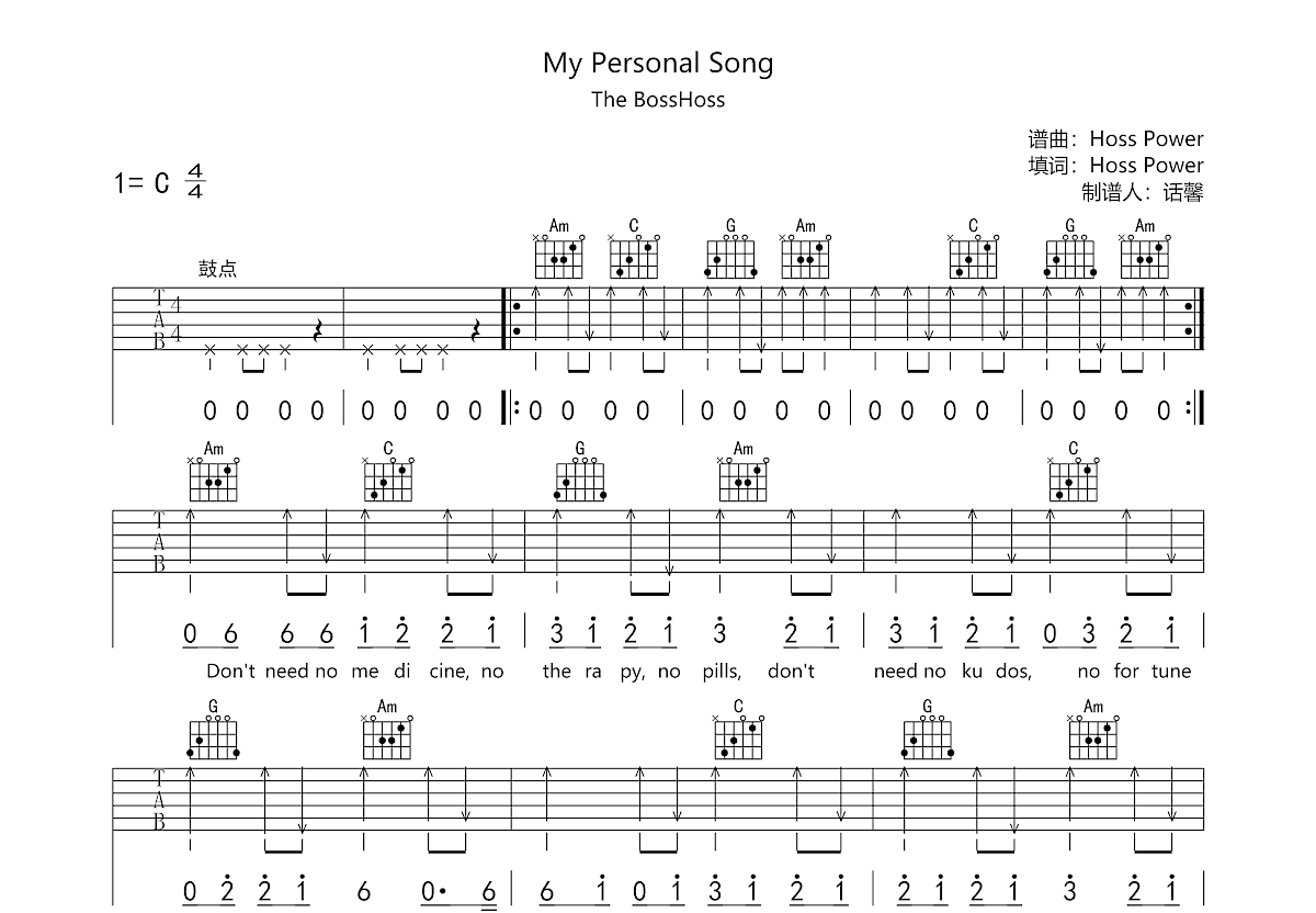 My Personal Song吉他谱_The Bosshoss_C调弹唱