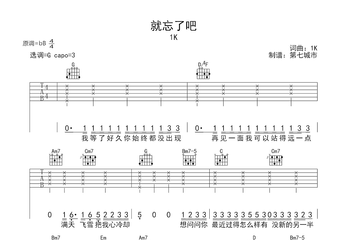 就忘了吧吉他谱预览图